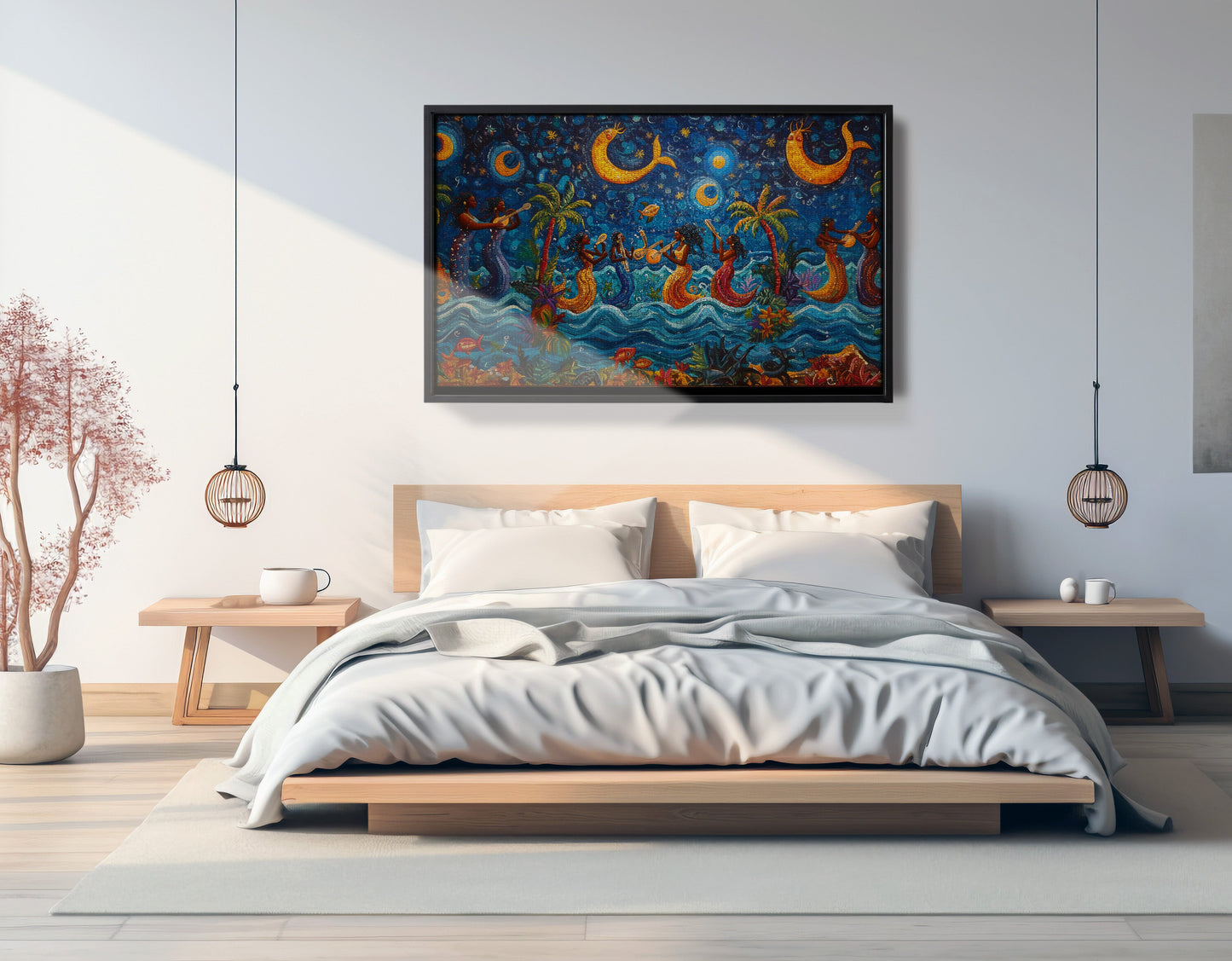 Black Mermaid Moonlit Ocean Caribbean wall art view 27