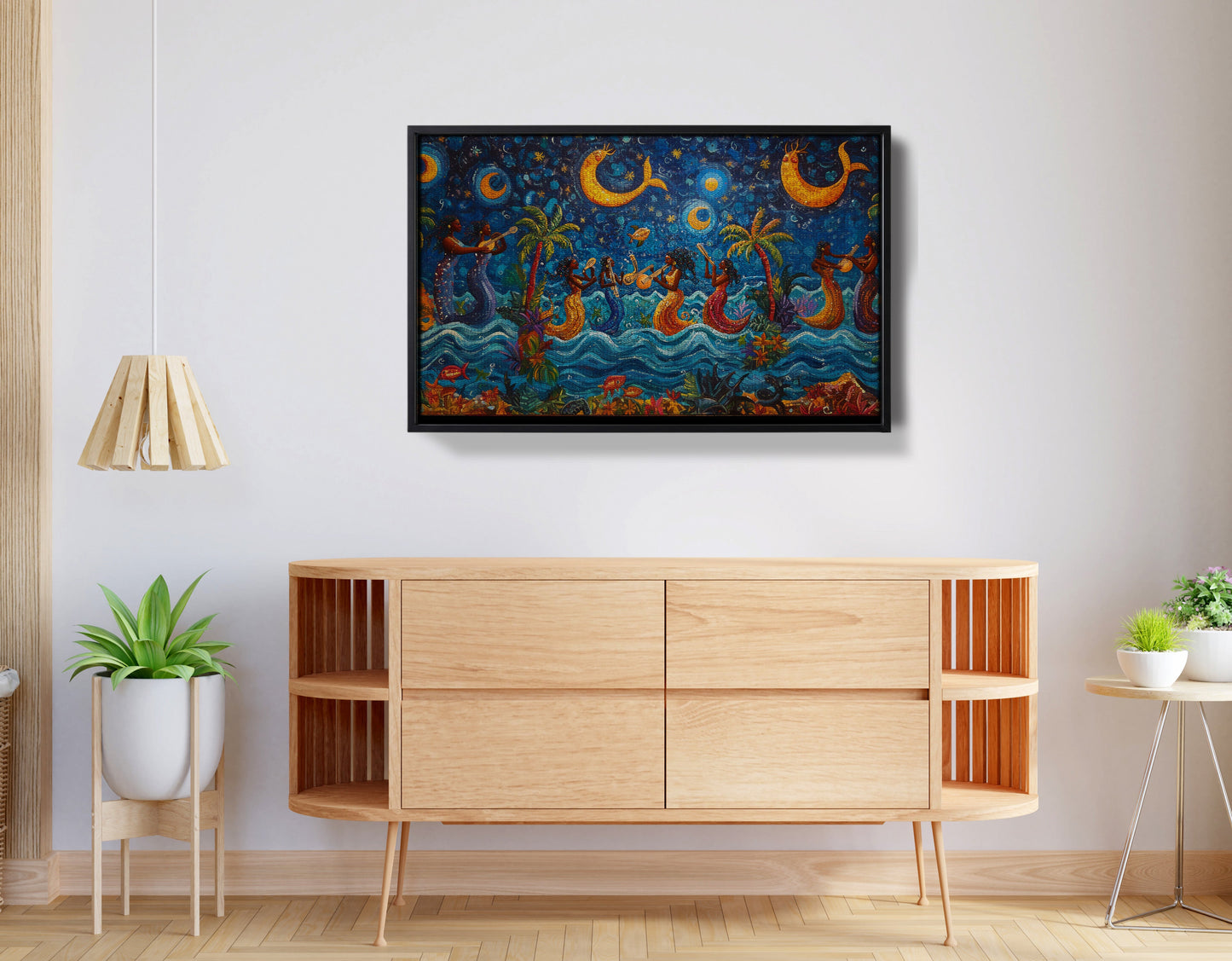Black Mermaid Moonlit Ocean Caribbean wall art view 26
