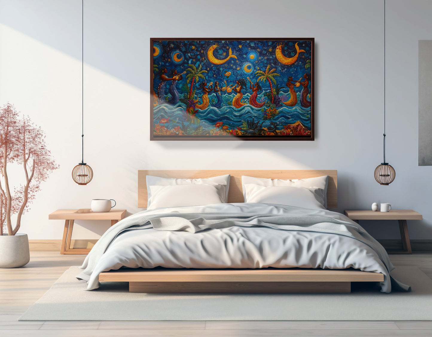 Black Mermaid Moonlit Ocean Caribbean wall art view 33