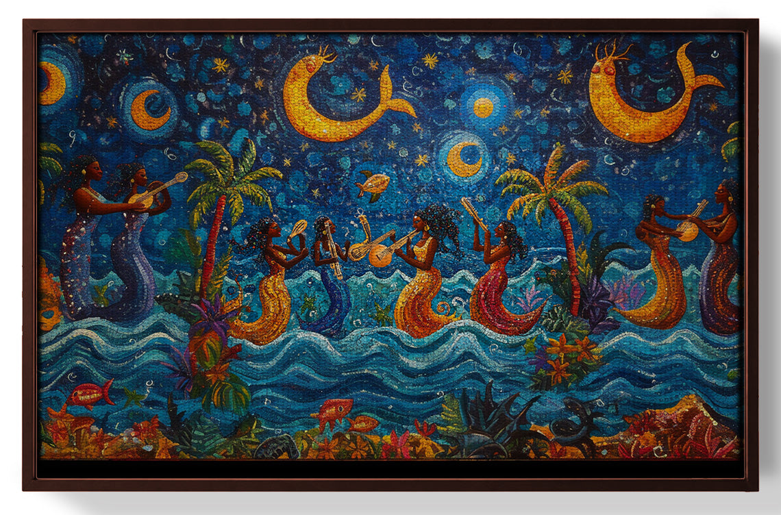 Black Mermaid Moonlit Ocean Caribbean wall art view 31