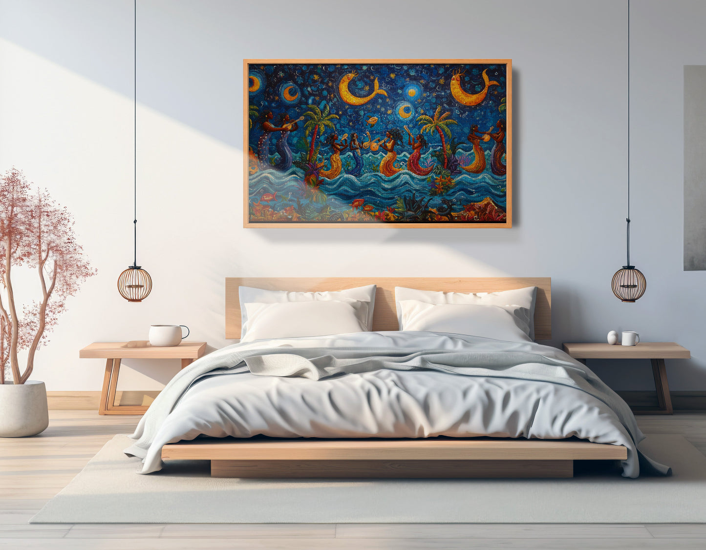 Black Mermaid Moonlit Ocean Caribbean wall art view 45