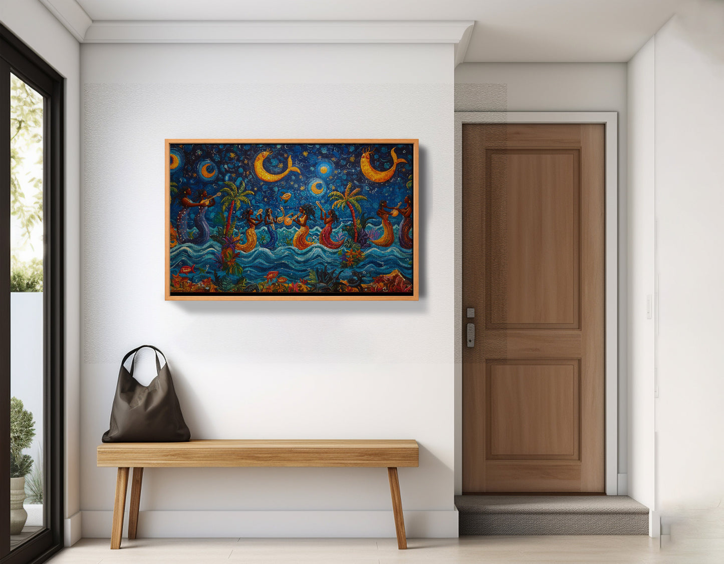 Black Mermaid Moonlit Ocean Caribbean wall art view 47