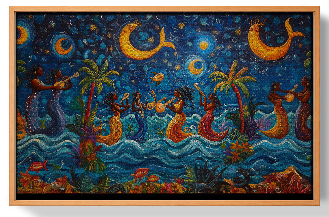 Black Mermaid Moonlit Ocean Caribbean wall art view 43