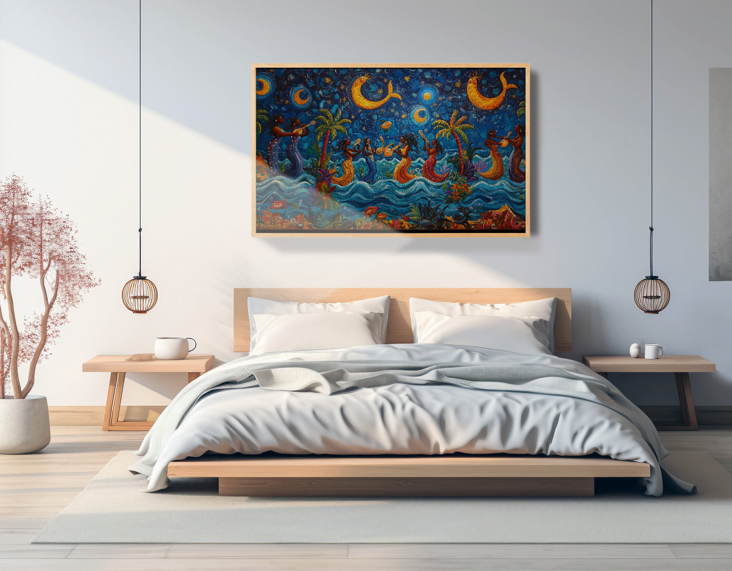 Black Mermaid Moonlit Ocean Caribbean wall art view 51