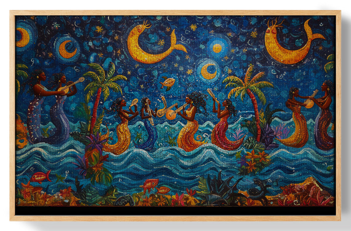 Black Mermaid Moonlit Ocean Caribbean wall art view 49