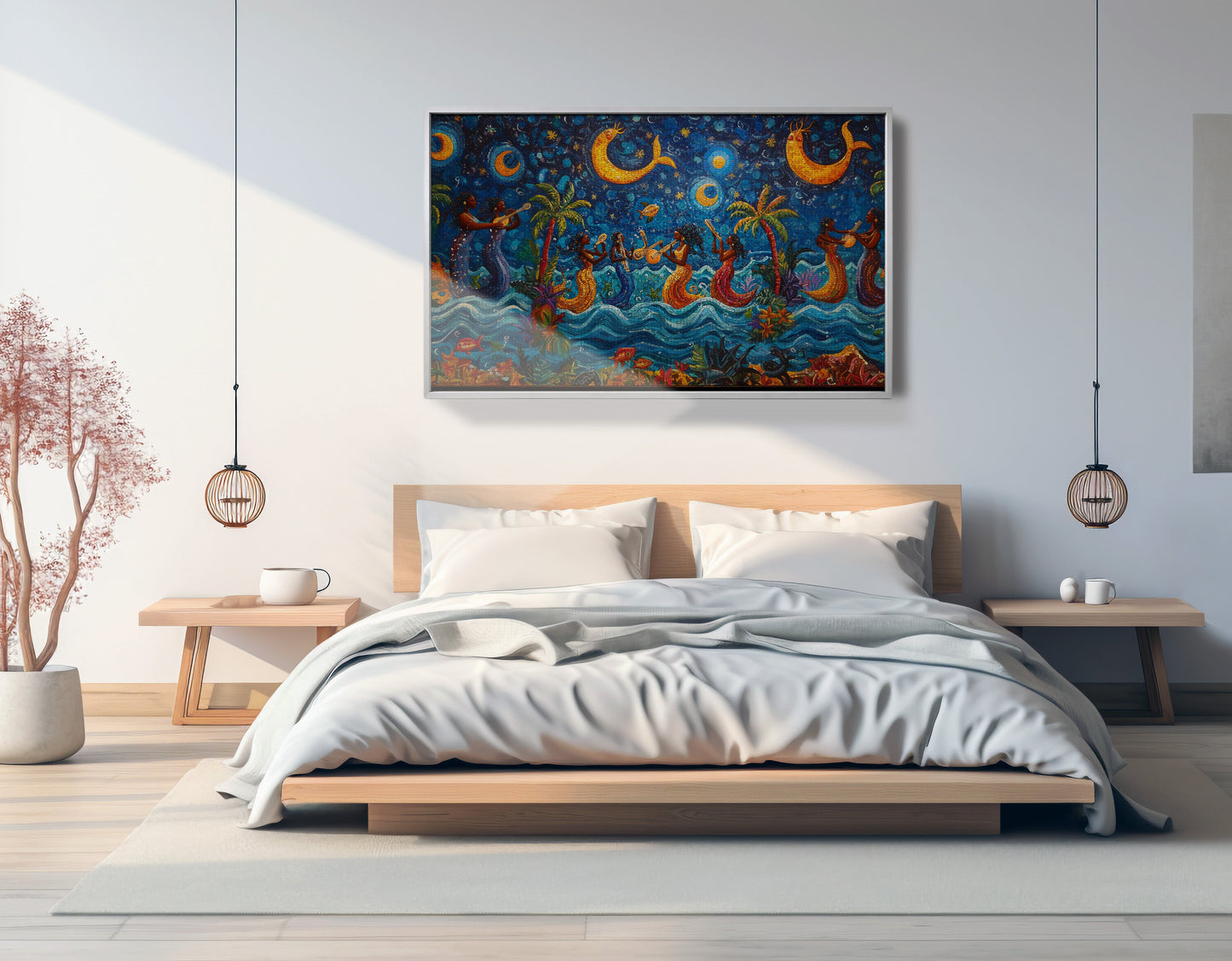 Black Mermaid Moonlit Ocean Caribbean wall art view 57