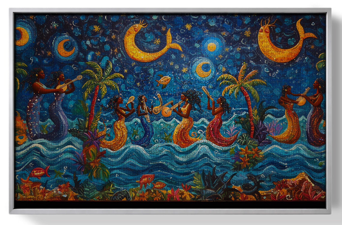 Black Mermaid Moonlit Ocean Caribbean wall art view 55