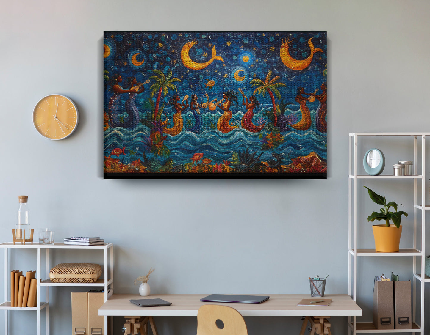 Black Mermaid Moonlit Ocean Caribbean wall art view 18