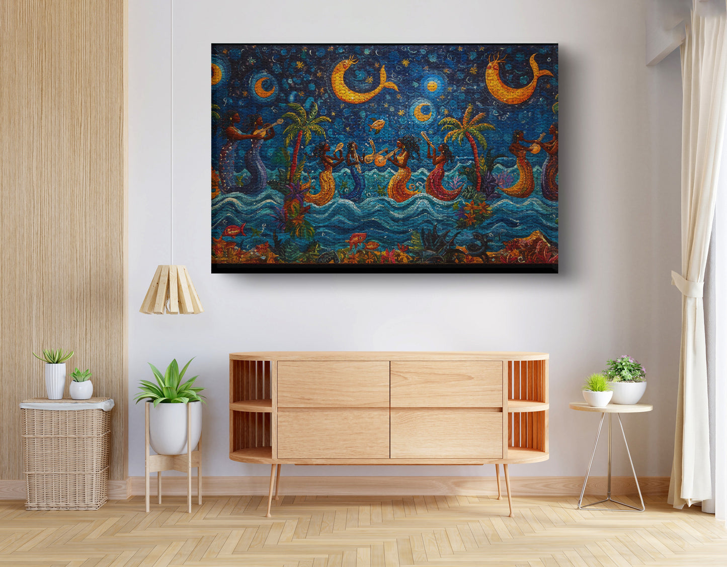 Black Mermaid Moonlit Ocean Caribbean wall art view 14