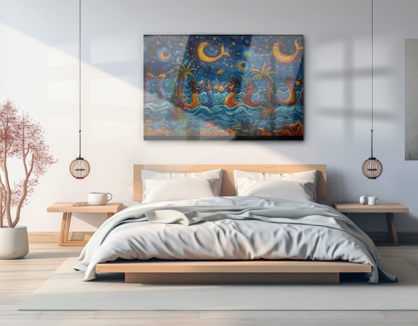 Black Mermaid Moonlit Ocean Caribbean wall art view 21