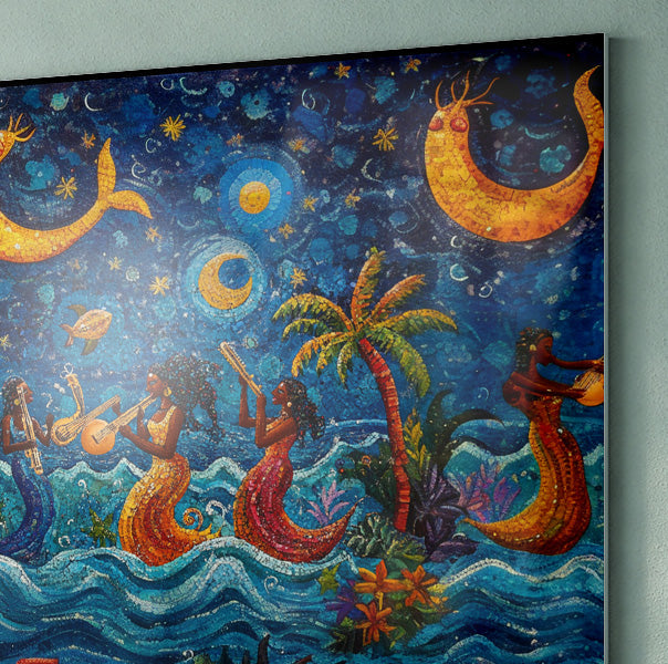 Black Mermaid Moonlit Ocean Caribbean wall art view 22