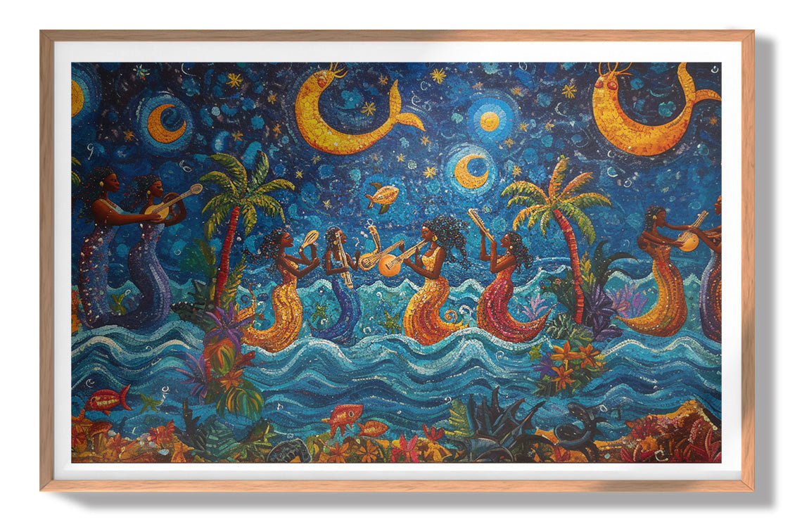 Black Mermaid Moonlit Ocean Caribbean wall art view 79