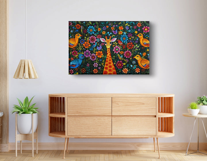 Giraffe Floral Folk Art African American Wall Art