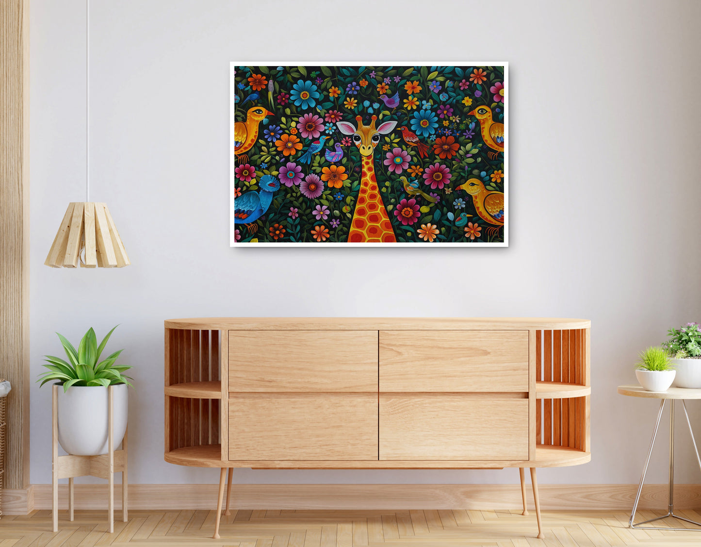 Alternate view of Giraffe Floral Folk Caribbean wall art canvas print