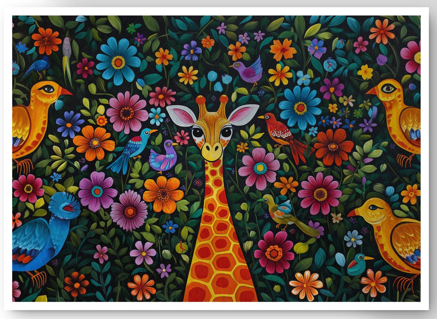 Giraffe Floral Folk Caribbean wall art canvas print by MoomZee Artwork