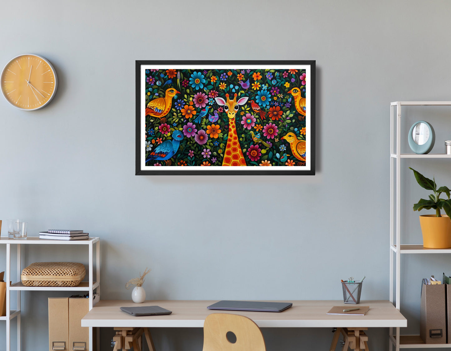 Giraffe Floral Folk Caribbean wall art view 72
