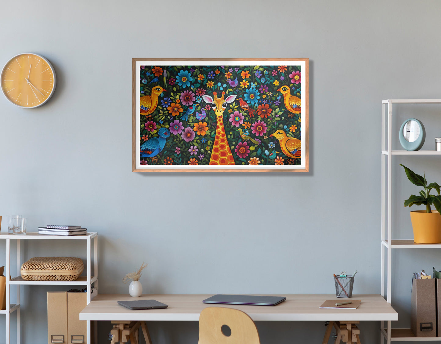 Giraffe Floral Folk Caribbean wall art view 84
