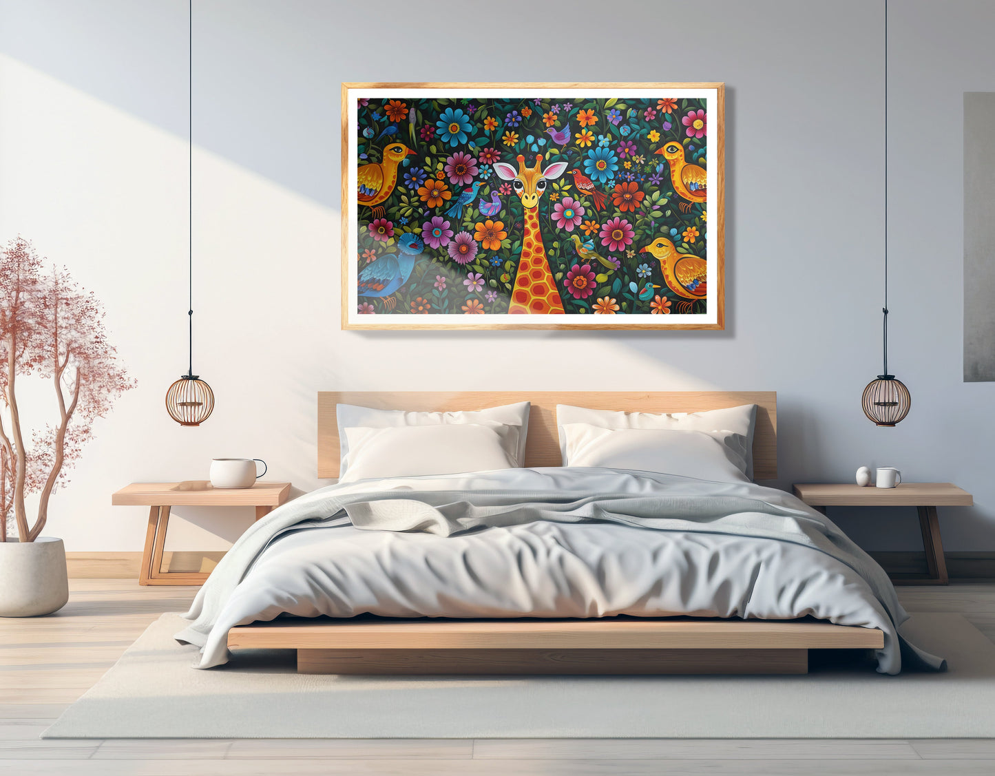 Giraffe Floral Folk Caribbean wall art view 75
