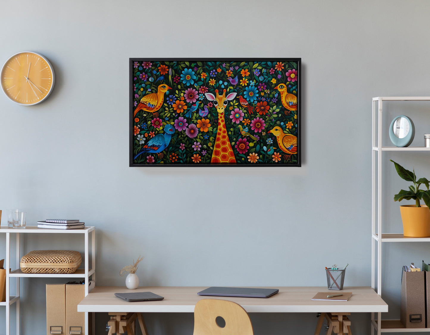 Giraffe Floral Folk Caribbean wall art view 30