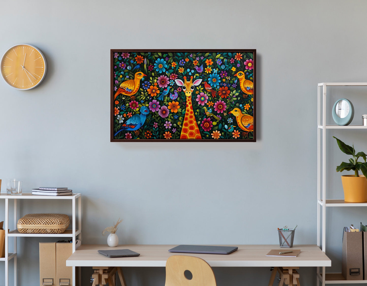 Giraffe Floral Folk Caribbean wall art view 36