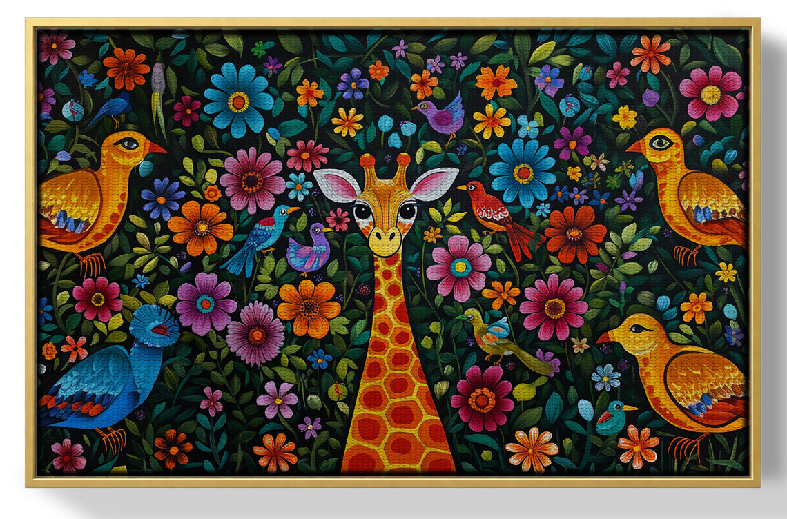 Giraffe Floral Folk Caribbean wall art view 37