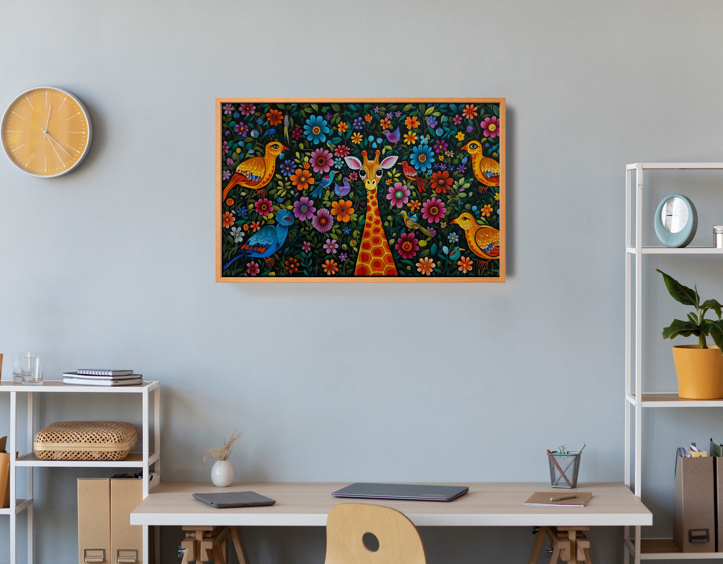 Giraffe Floral Folk Caribbean wall art view 48