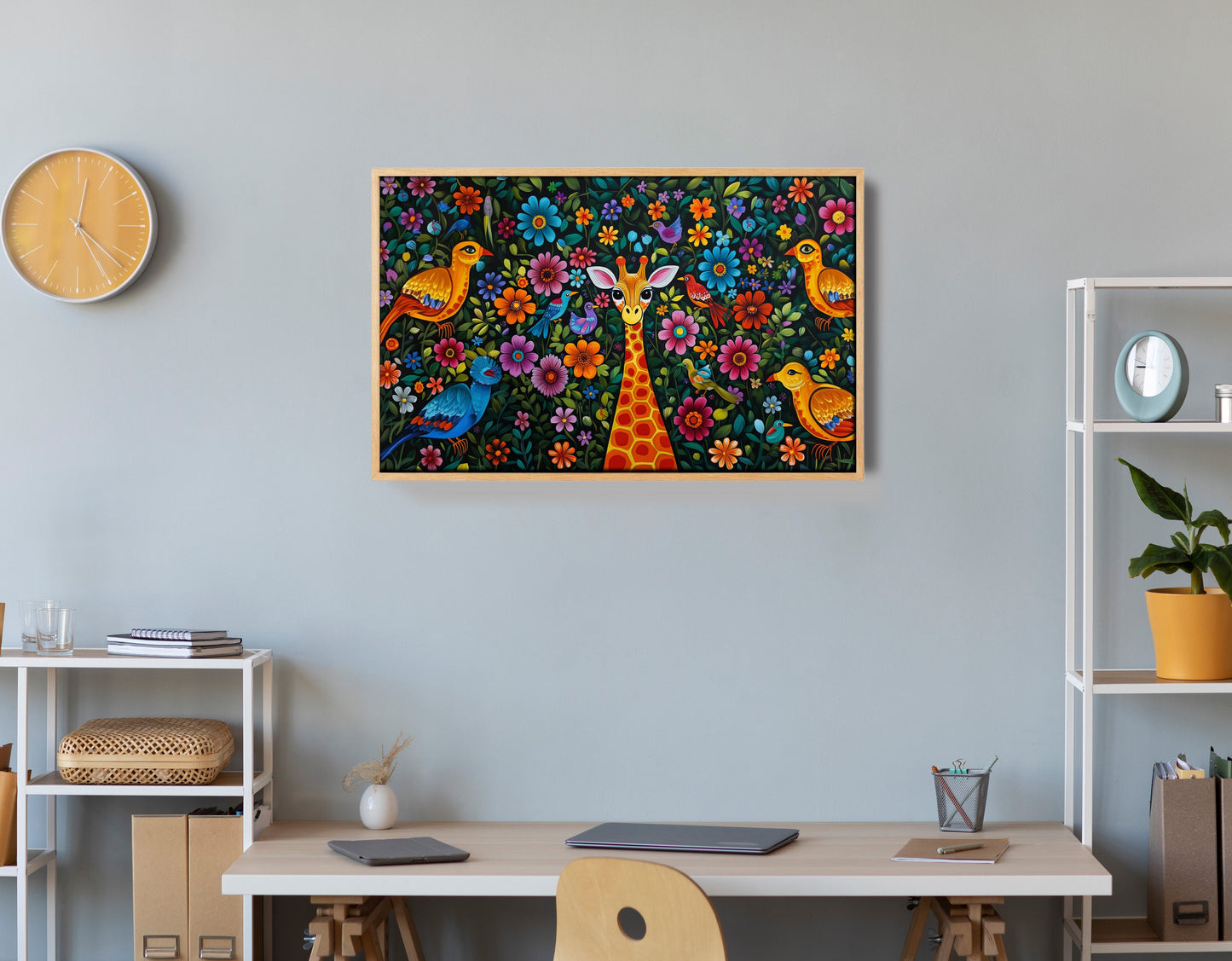 Giraffe Floral Folk Caribbean wall art view 54