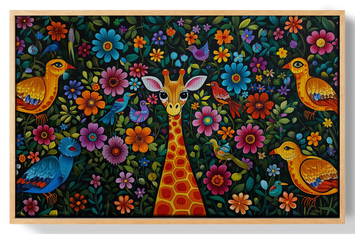 Giraffe Floral Folk Caribbean wall art view 49