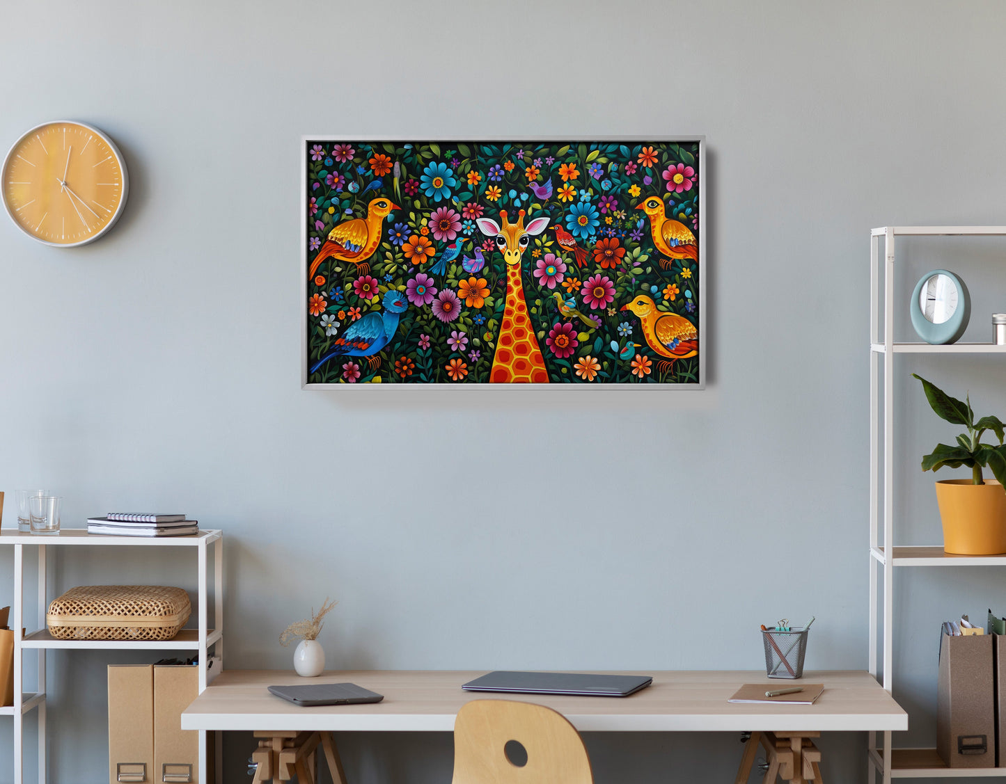 Giraffe Floral Folk Caribbean wall art view 60