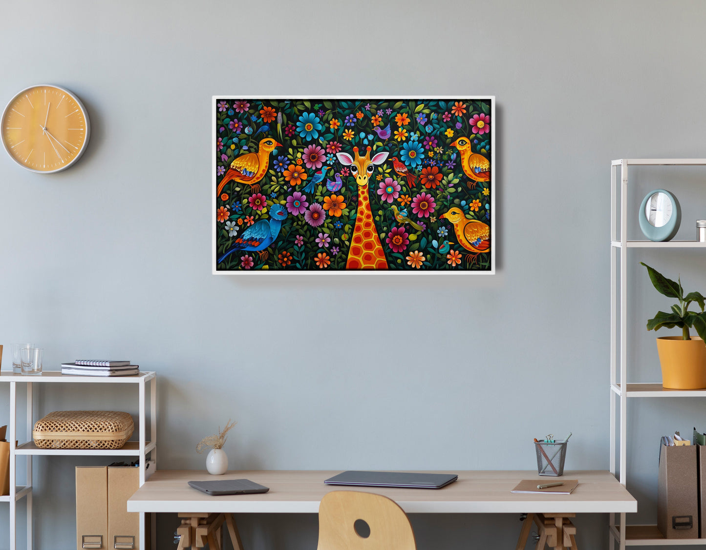 Giraffe Floral Folk Caribbean wall art view 66