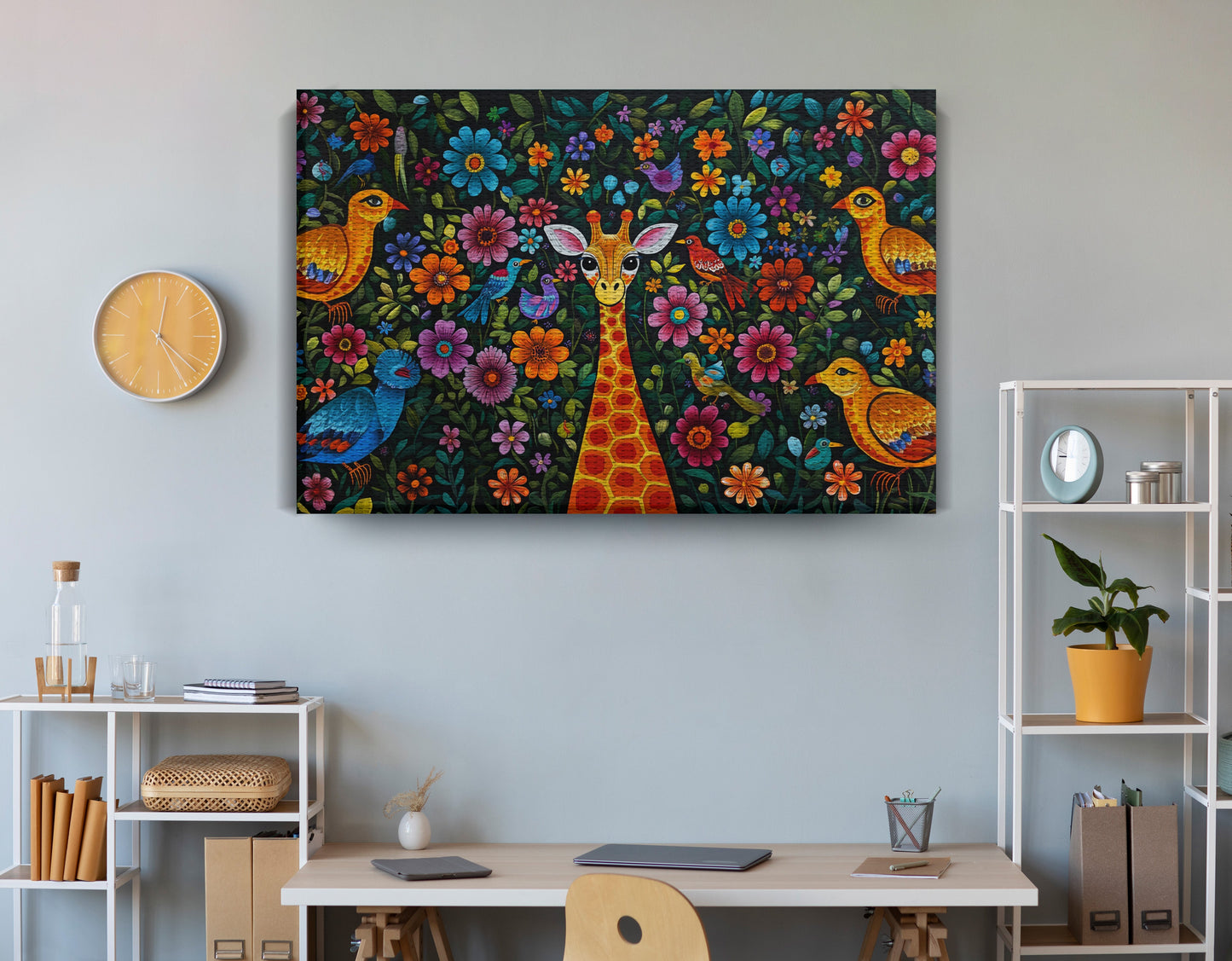 Giraffe Floral Folk Caribbean wall art view 18