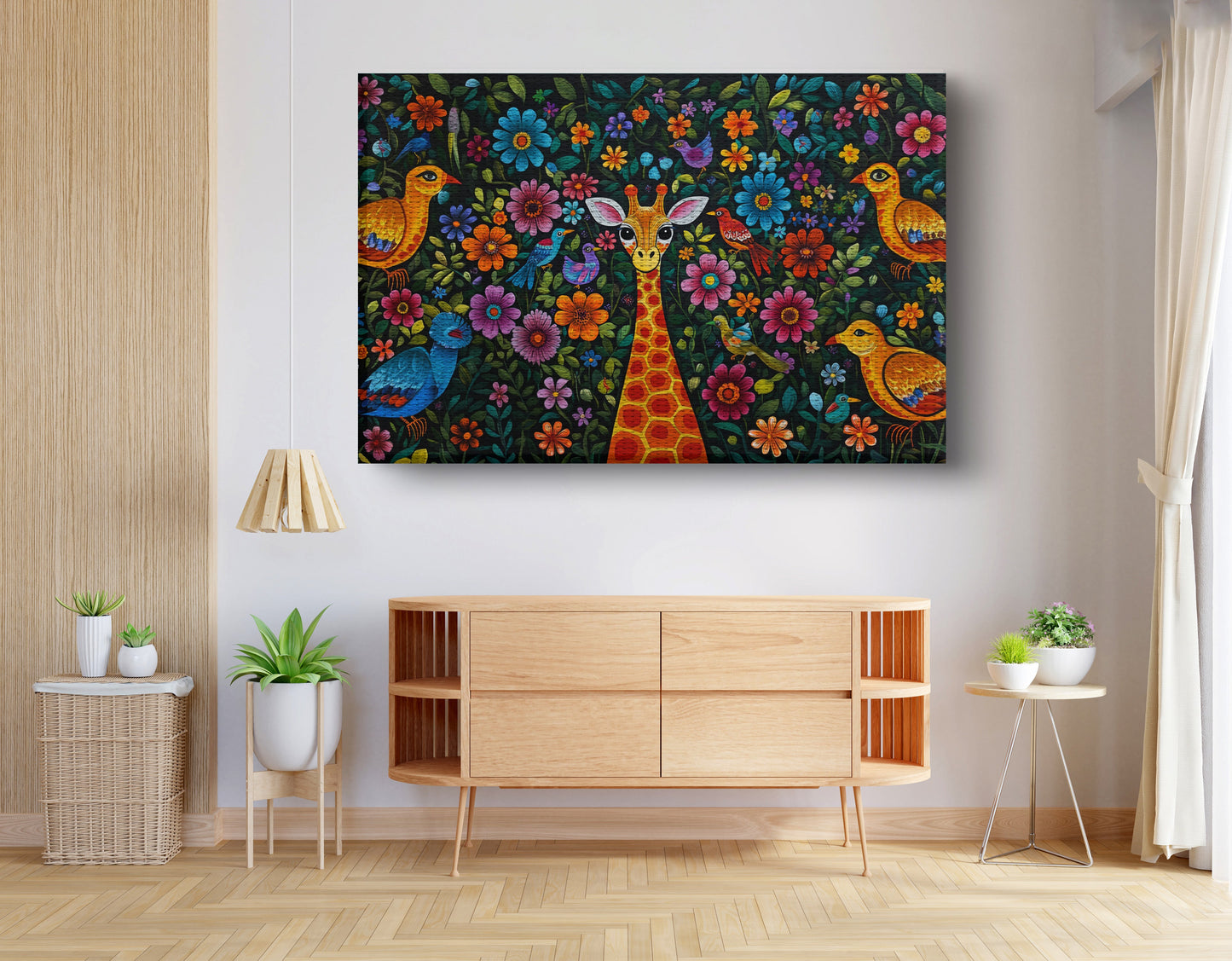 Giraffe Floral Folk Caribbean wall art view 14