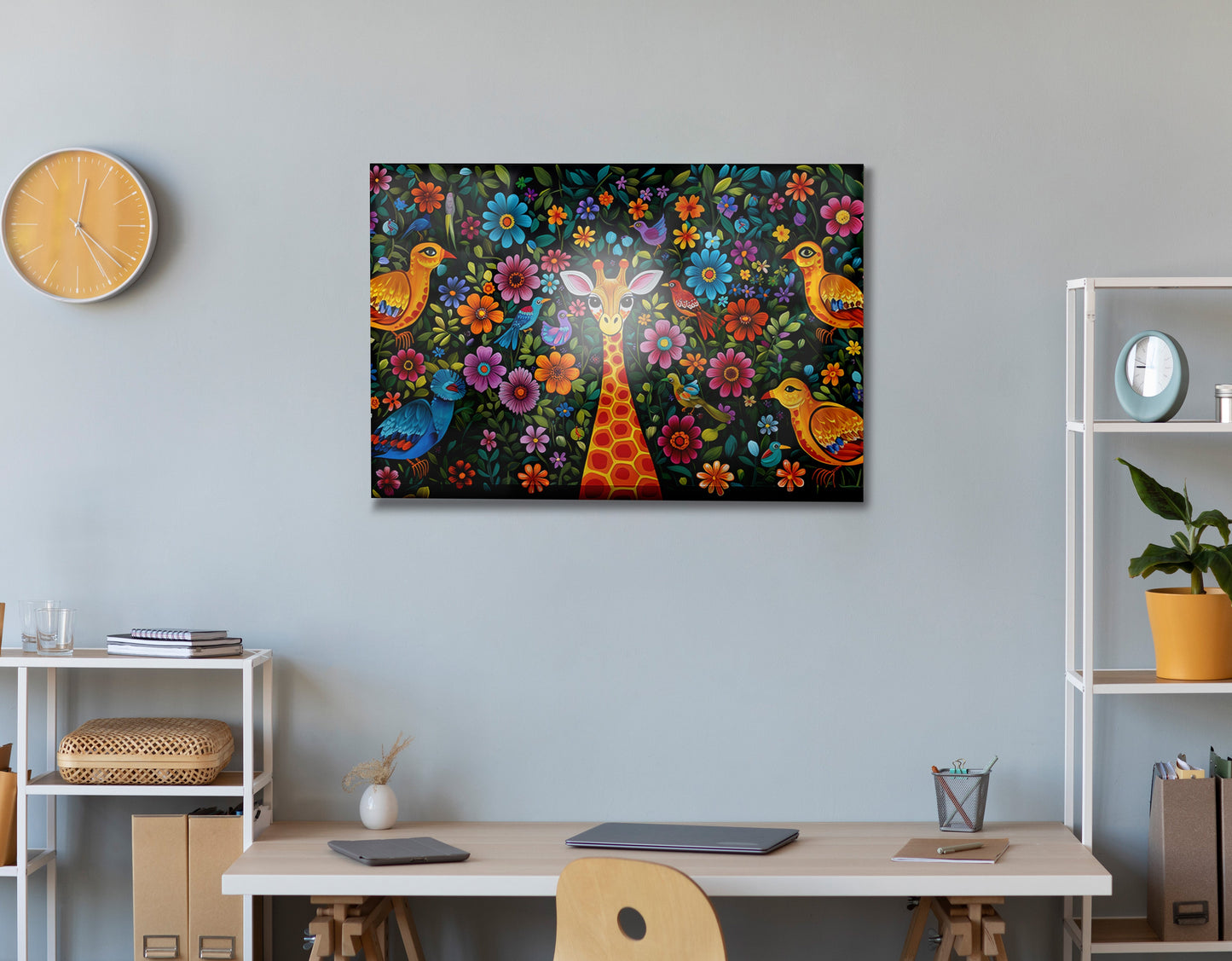 Giraffe Floral Folk Caribbean wall art view 24