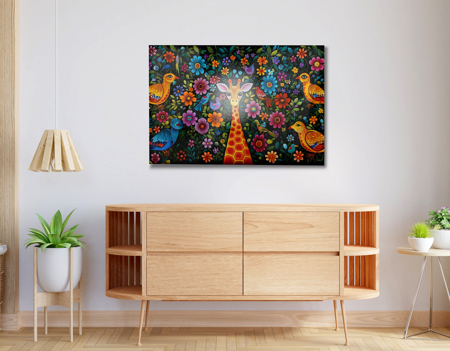 Giraffe Floral Folk Caribbean wall art view 20