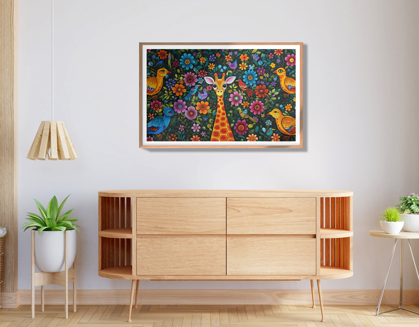Giraffe Floral Folk Caribbean wall art view 80