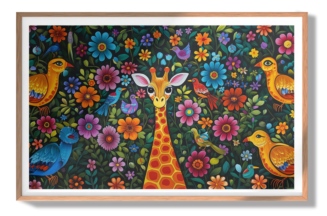 Giraffe Floral Folk Caribbean wall art view 79