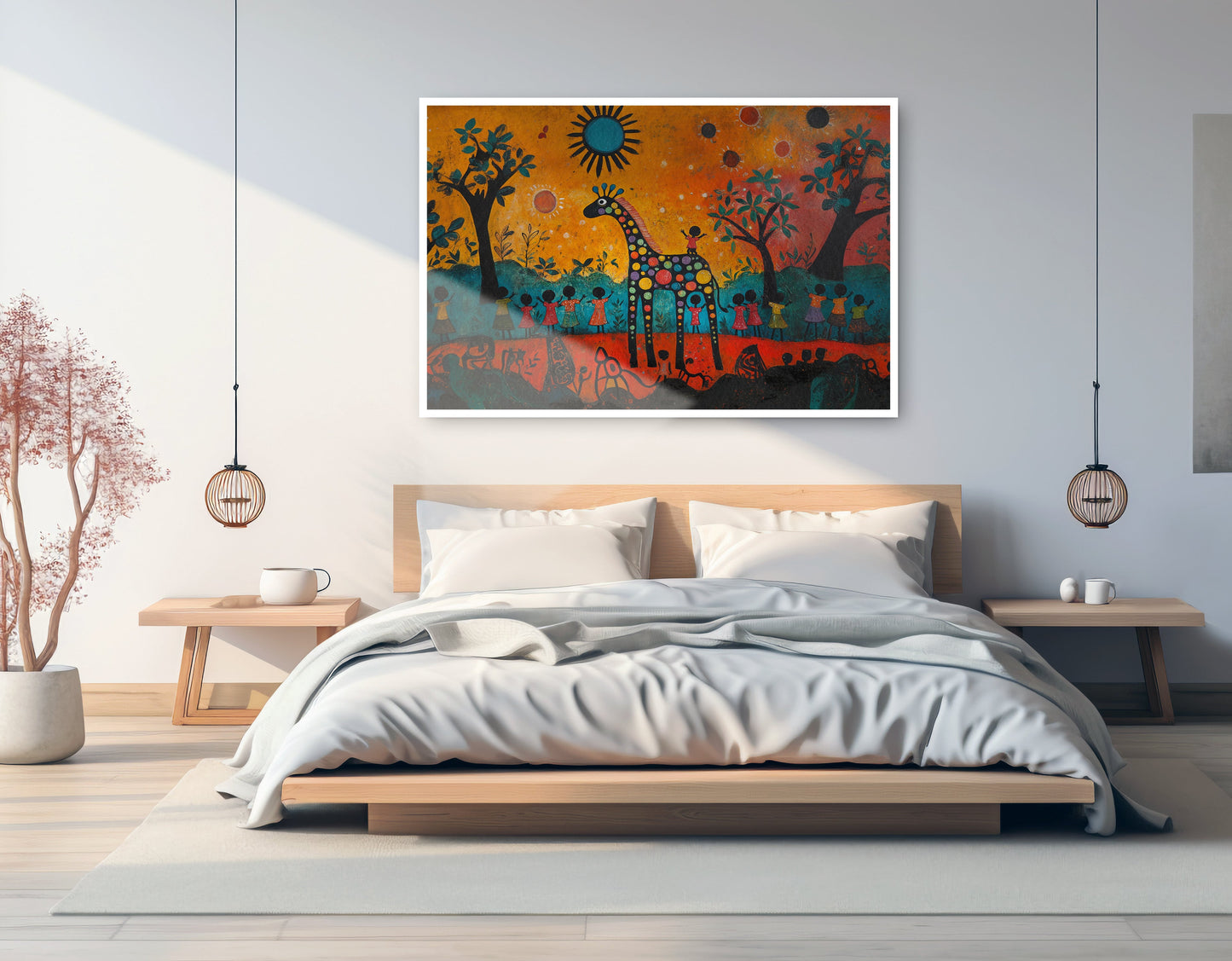 Giraffe Sunset Folk Black Caribbean wall art artwork view