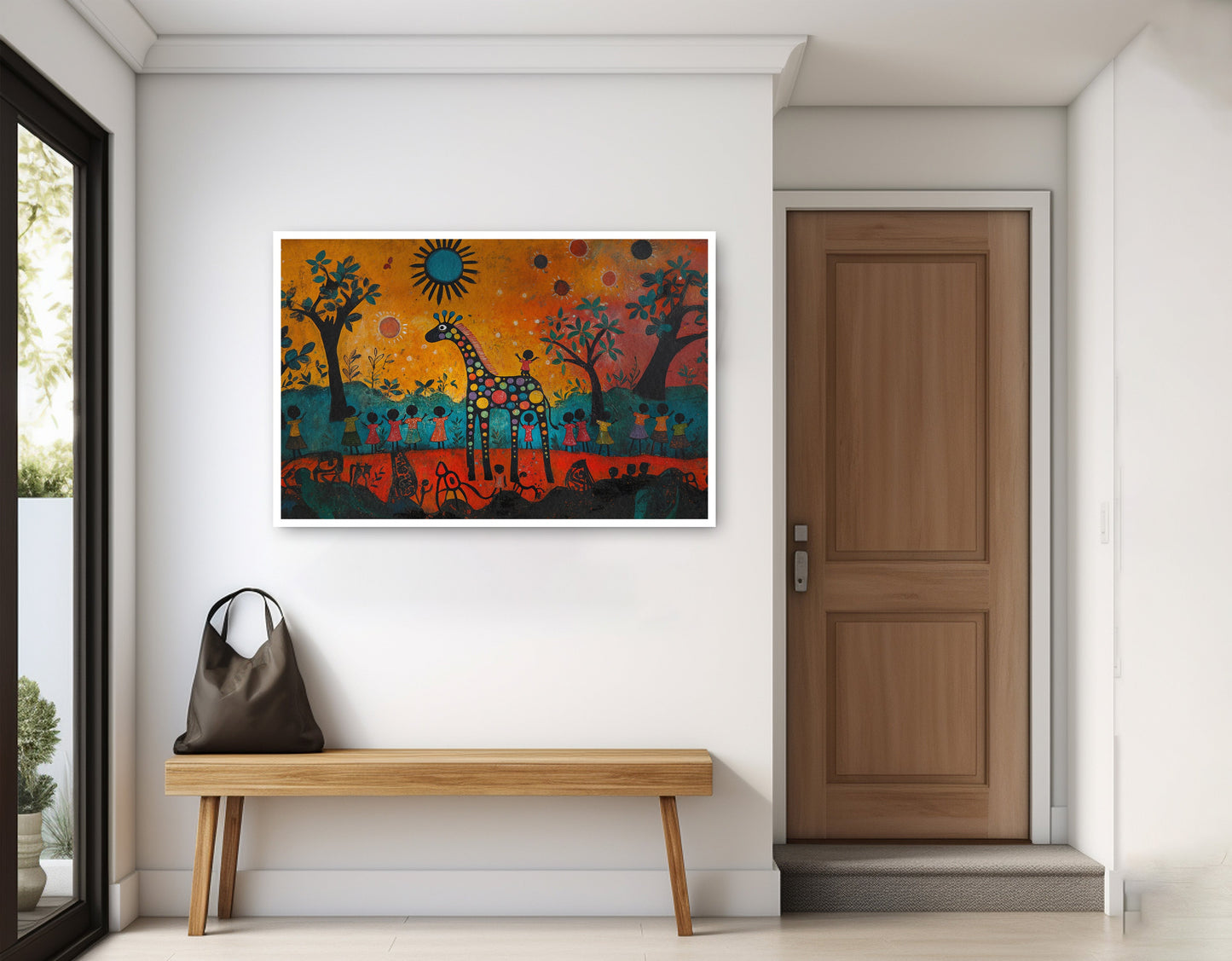 Giraffe Sunset Folk Black Caribbean wall art home decor view