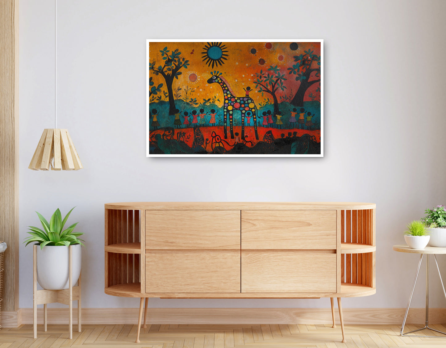 Alternate view of Giraffe Sunset Folk Black Caribbean wall art canvas print