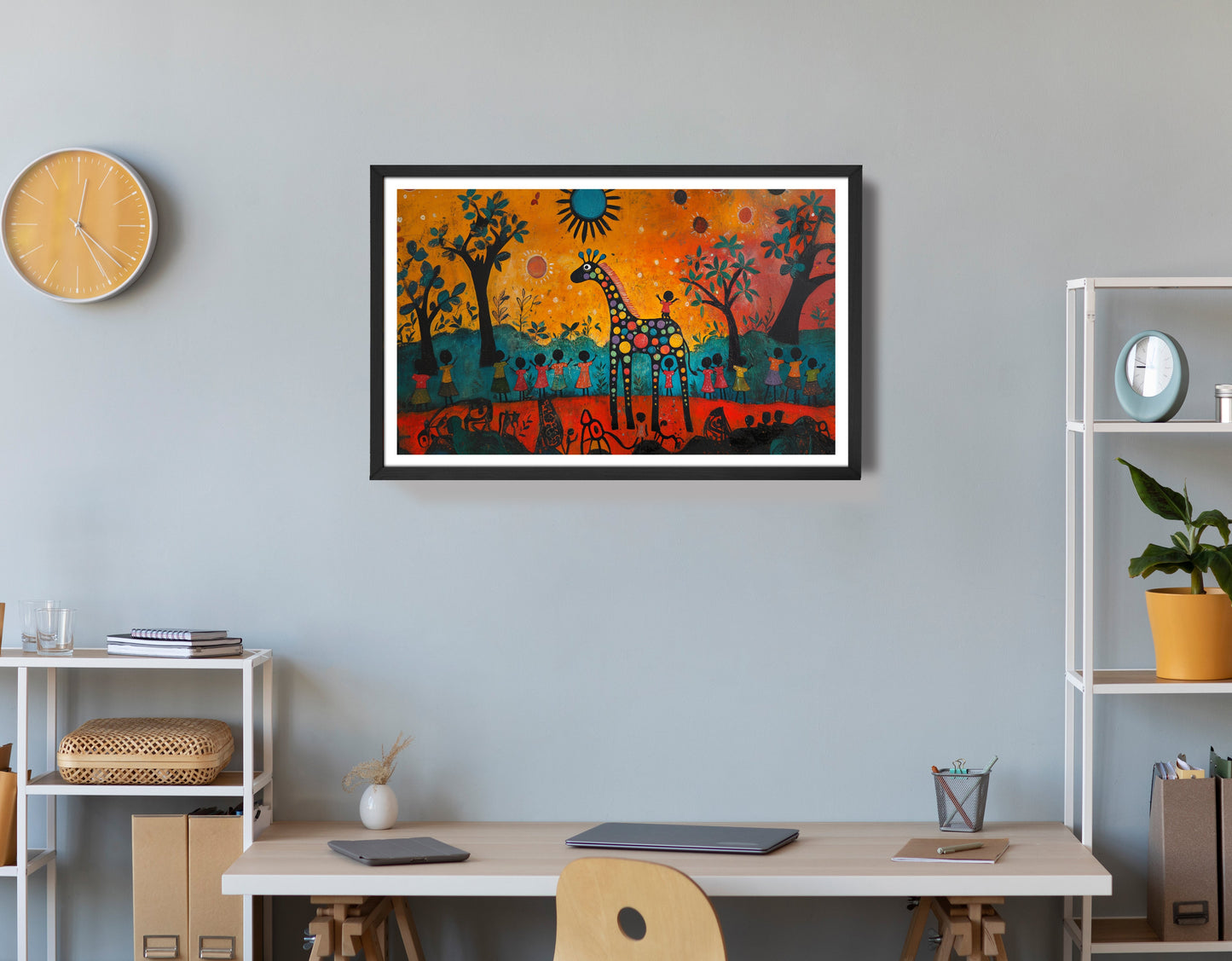 Giraffe Sunset Folk Black Caribbean wall art view 72