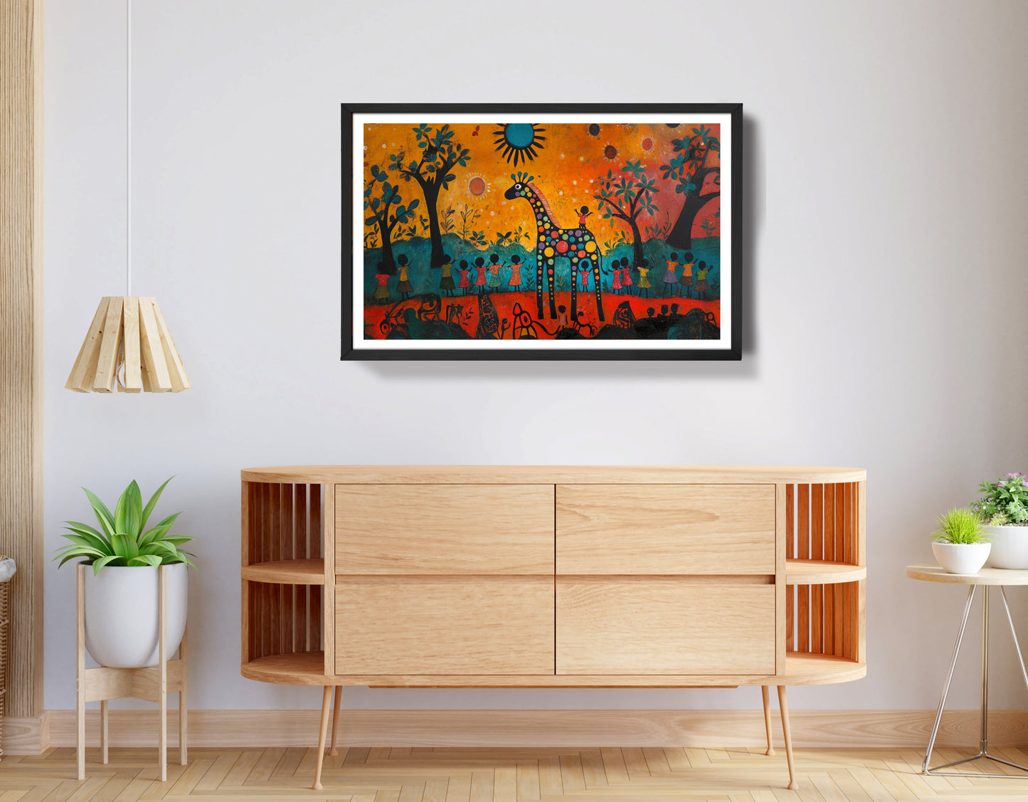Giraffe Sunset Folk Black Caribbean wall art view 68