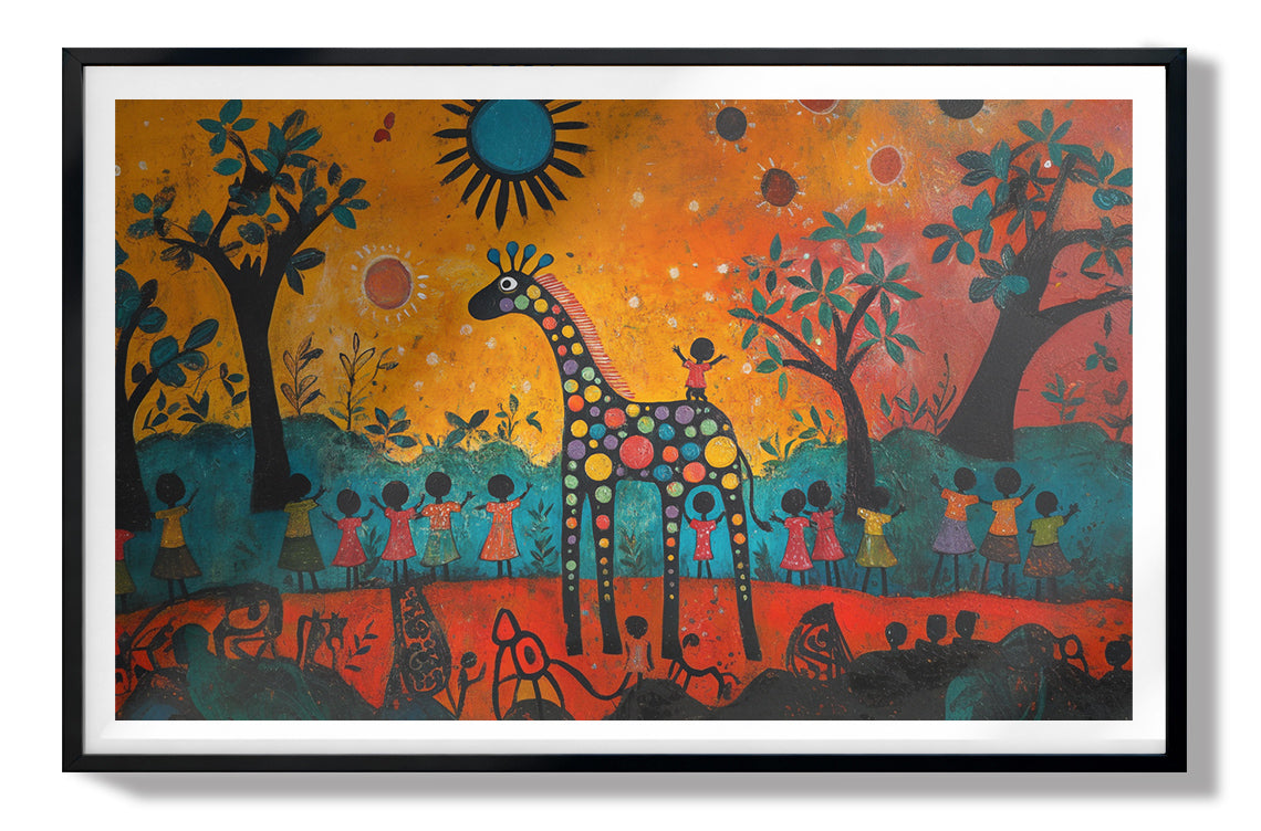 Giraffe Sunset Folk Black Caribbean wall art view 67