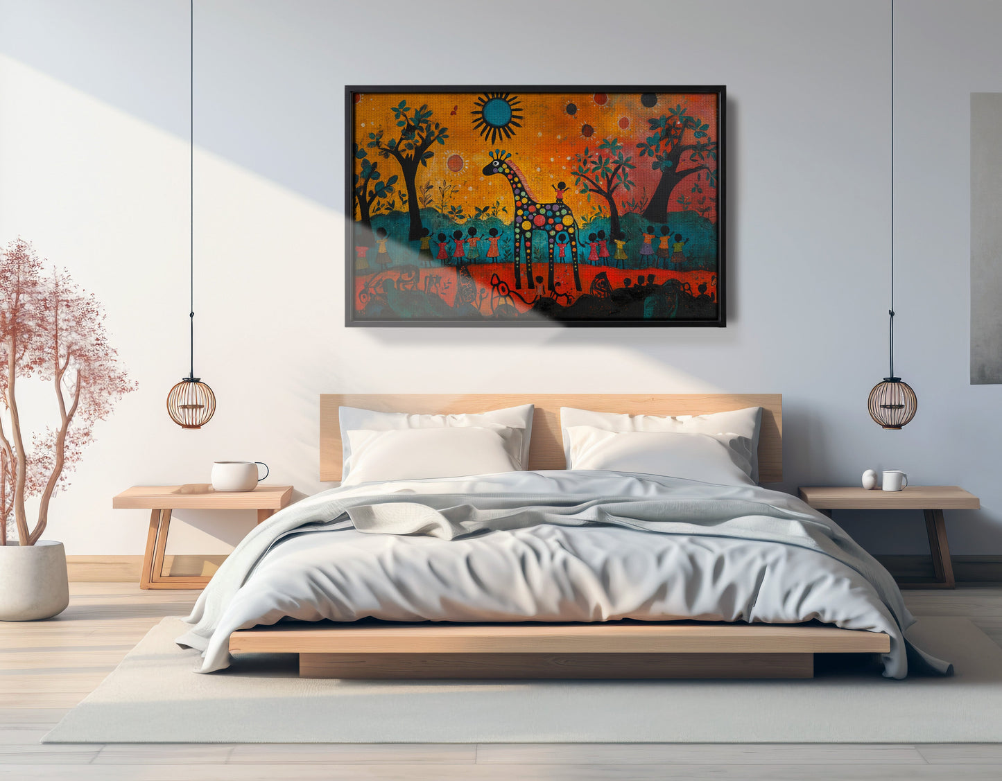 Giraffe Sunset Folk Black Caribbean wall art view 27