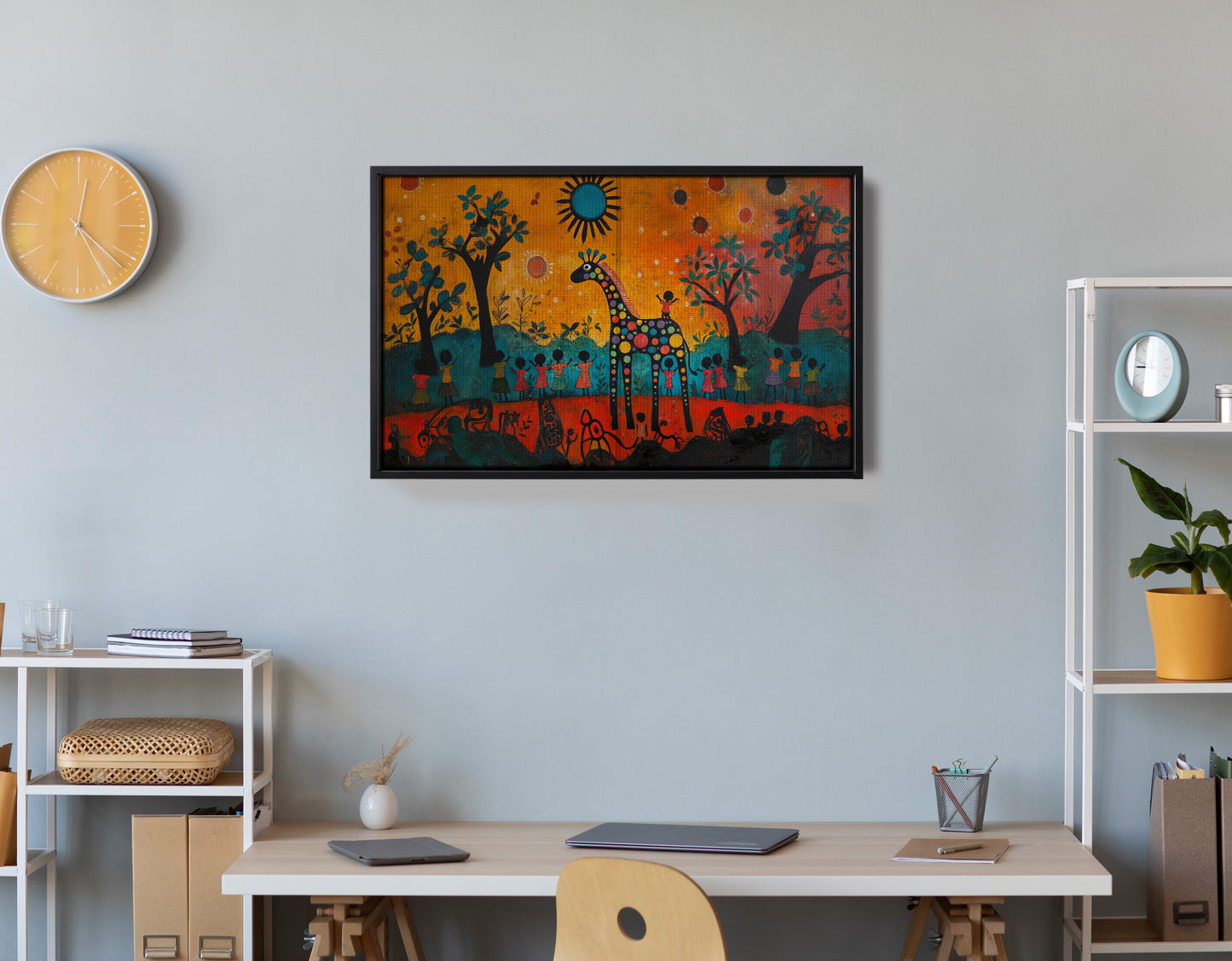 Giraffe Sunset Folk Black Caribbean wall art view 30