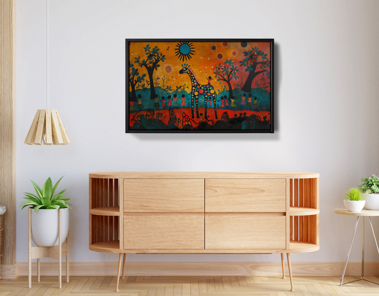 Giraffe Sunset Folk Black Caribbean wall art view 26
