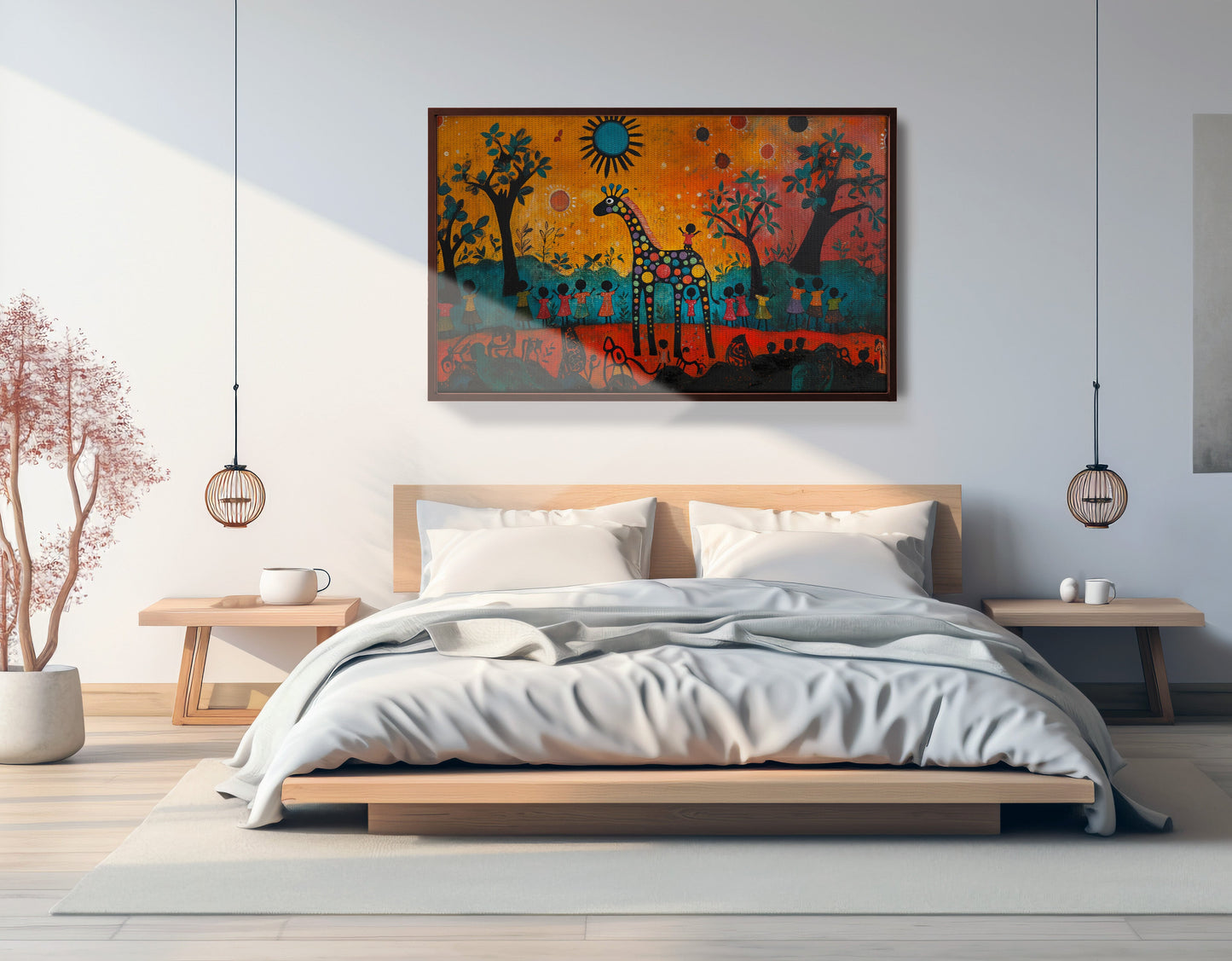 Giraffe Sunset Folk Black Caribbean wall art view 33