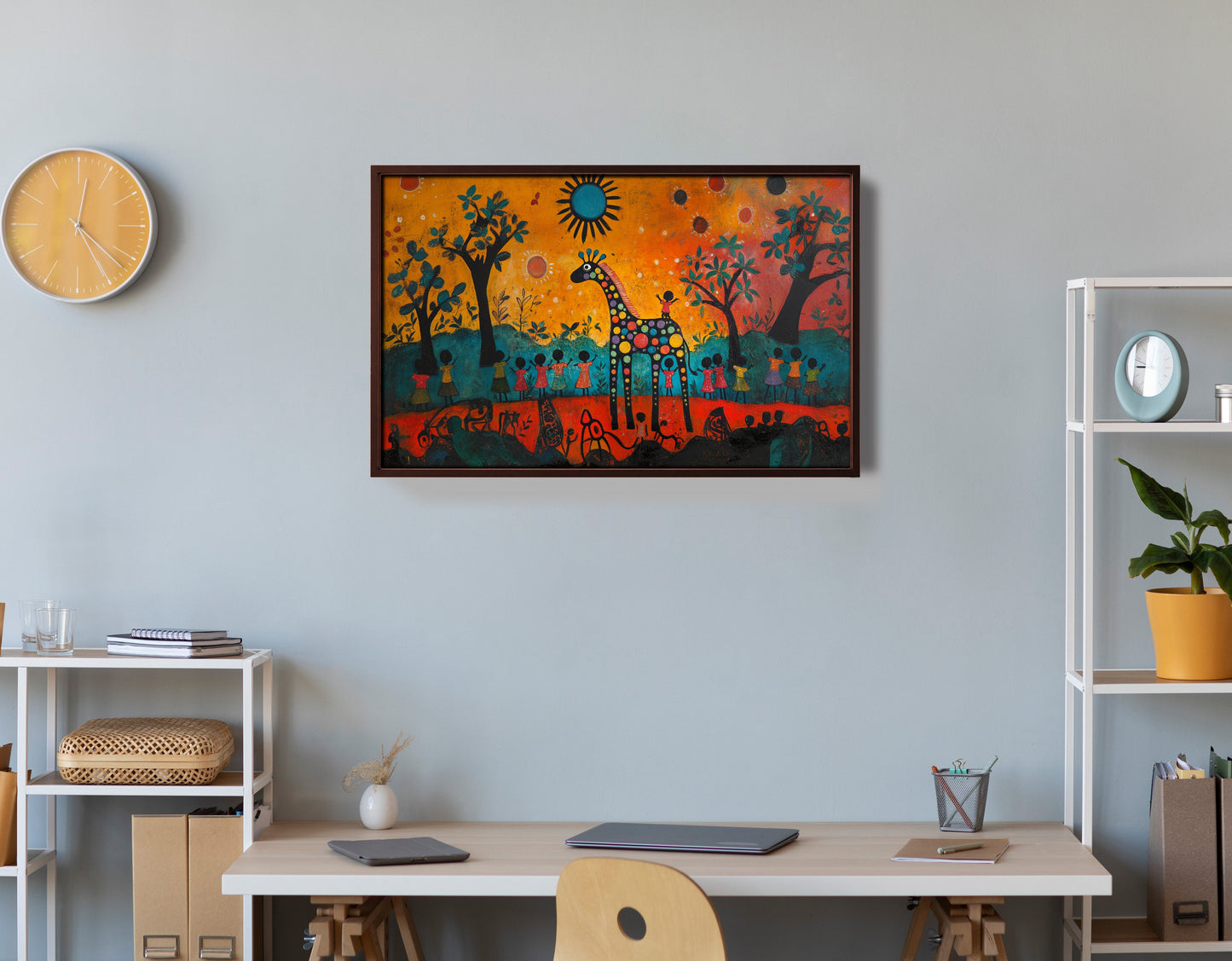 Giraffe Sunset Folk Black Caribbean wall art view 36