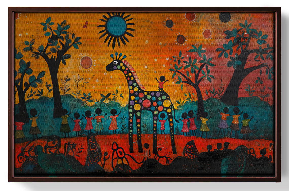 Giraffe Sunset Folk Black Caribbean wall art view 31