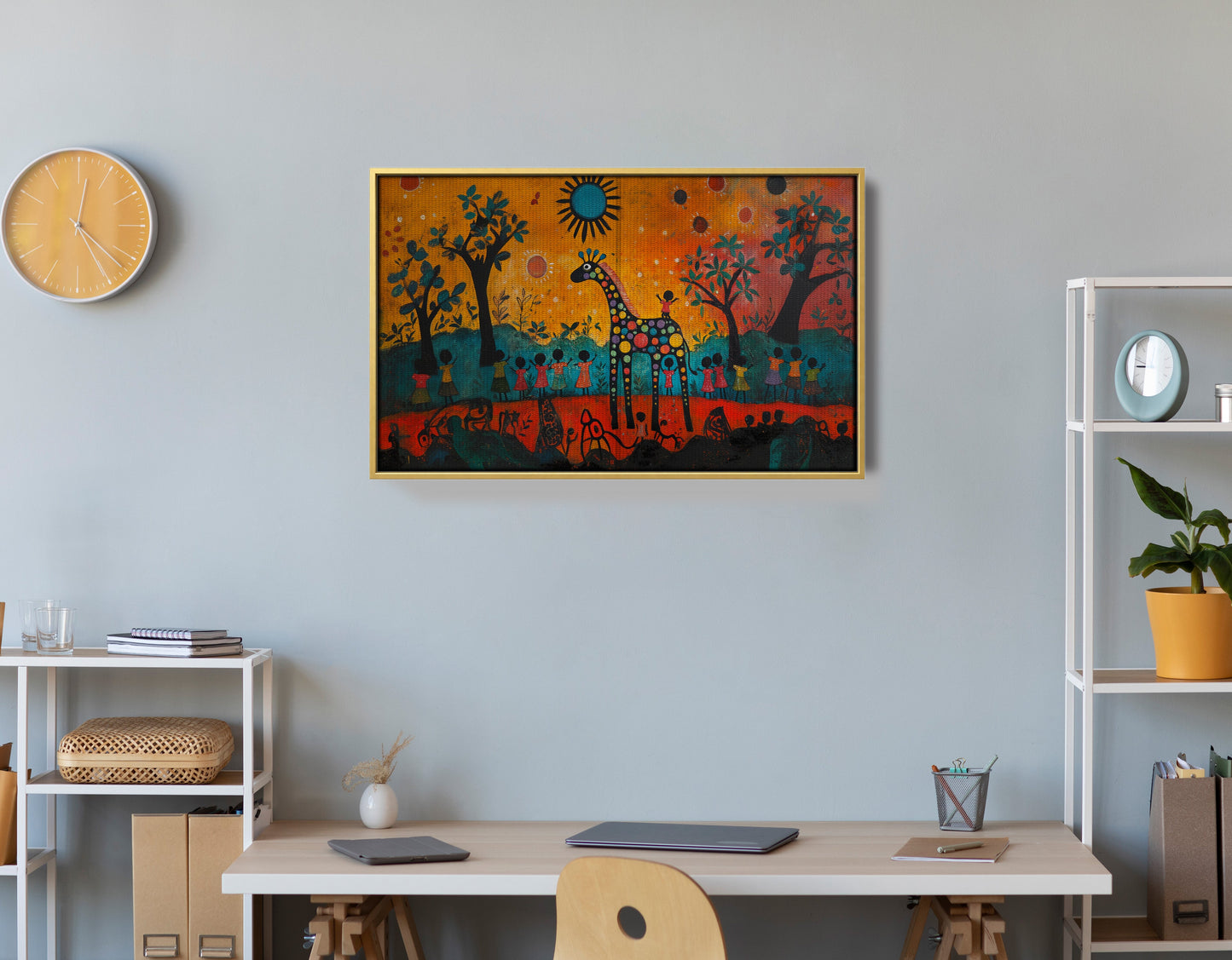 Giraffe Sunset Folk Black Caribbean wall art view 42