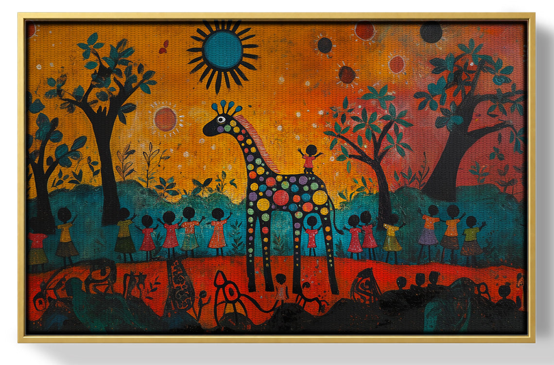 Giraffe Sunset Folk Black Caribbean wall art view 37